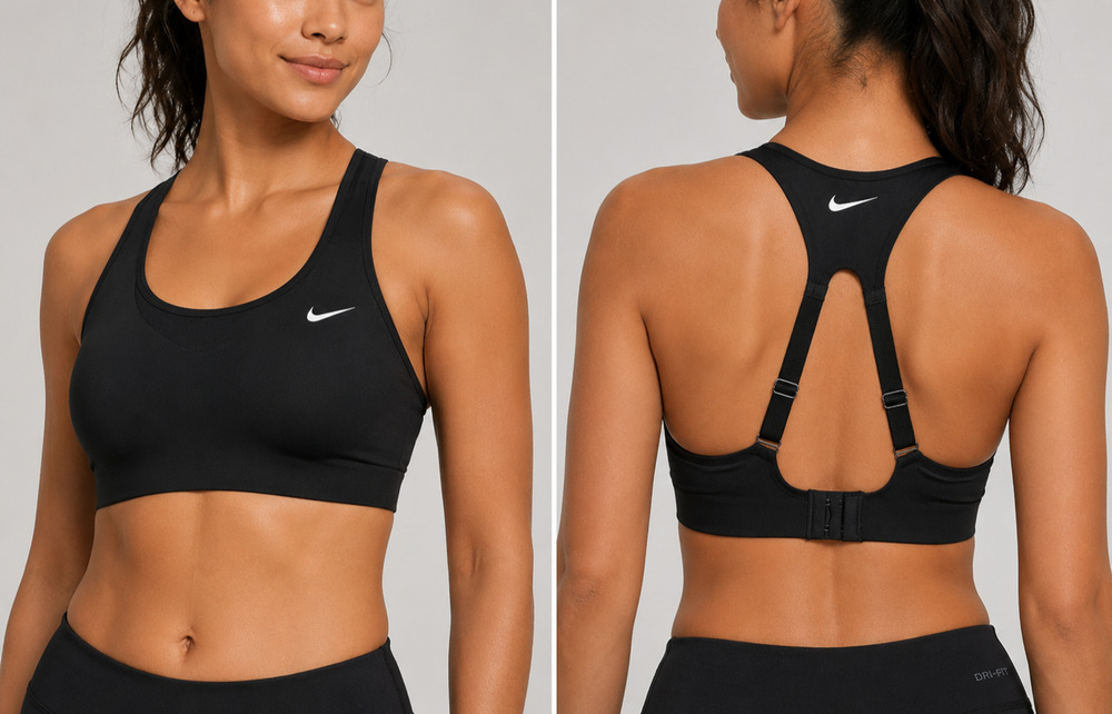 Nike Dri-FIT Womens L Black Medium Support Racerback Sports Bra Adjustable Strap